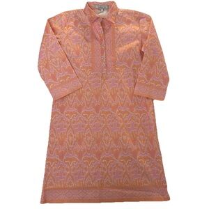 Bella Tu Dress Collar V Neck 3/4 Sleeve Vibrant Orange & Pink Women’s Size S